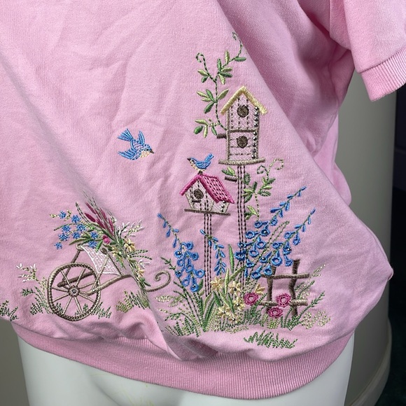 Vintage Alfred Dunner Short Sleeve Sweatshirt Floral Embroidered - Picture 4 of 9